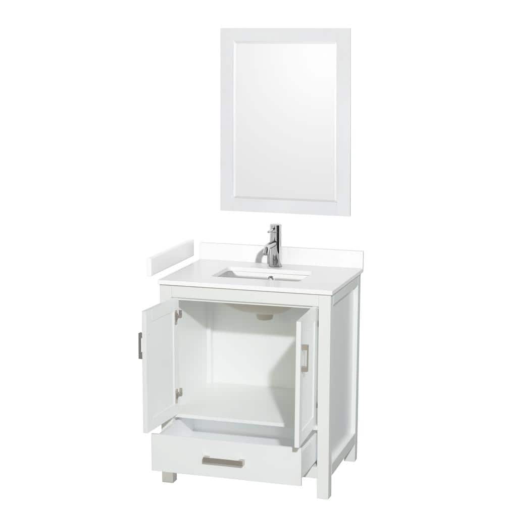 Sheffield 30" White Bathroom Vanity Set with Cultured Marble Top and Mirror
