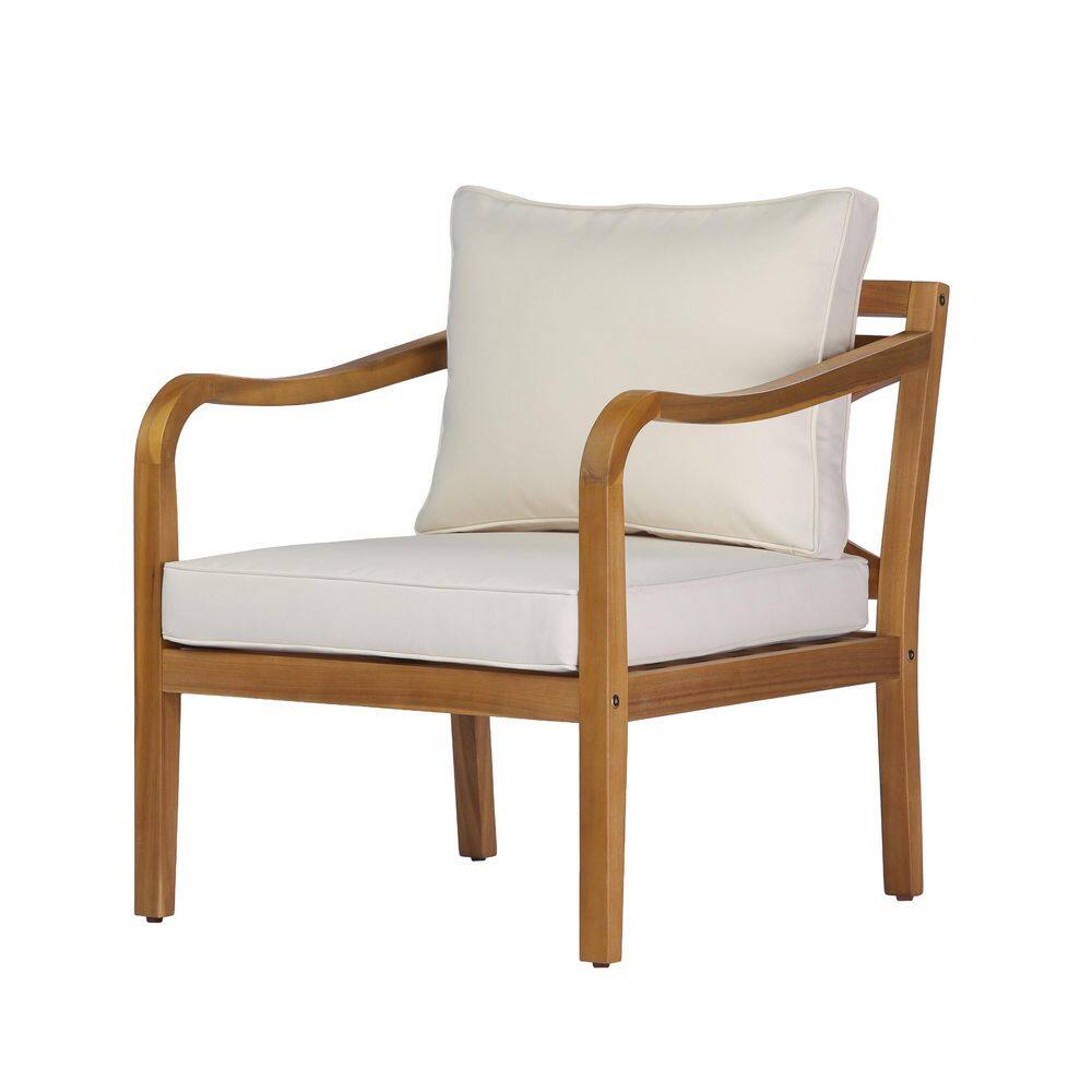 Lucky Teak Finish Solid Wood Patio Outdoor Lounge Chair with Beige Cushions, Cross-Back Design price history on PriceWatchPro