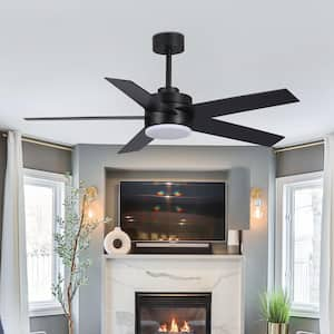 52 in. LED Indoor/Outdoor Black 5-Leaf Indoor Ceiling Fan with Remote Control, Forward and Reverse