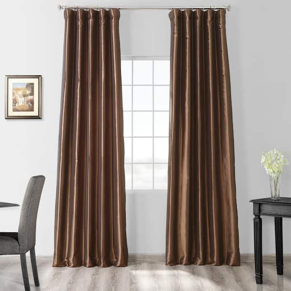 Exclusive Fabrics & Furnishings Mushroom Brown Faux Silk Taffeta Light Filtering Curtain - 50 in. W x 120 in. L