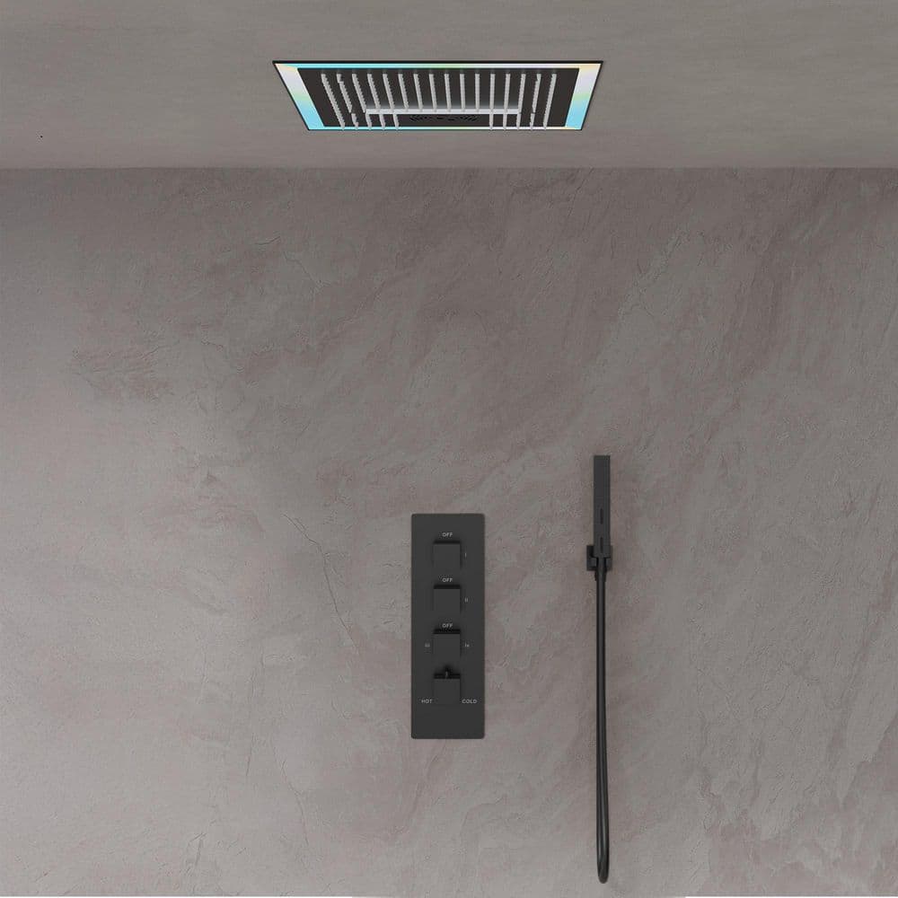 LED Shower System Kit 3-Spray Ceiling Mount 16 in. Fixed and Handheld Shower Head Bluetooth Music in Matte Black price history on PriceWatchPro