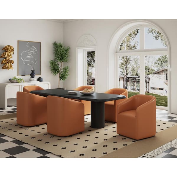 Round leather best sale dining chairs