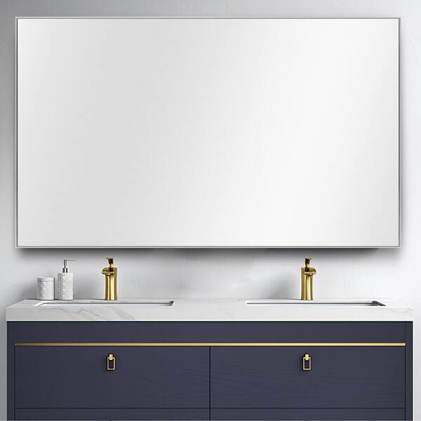 Unbranded 51 in. W x 31 in. H Rectangular Framed Wall Bathroom Vanity Mirror in Silver