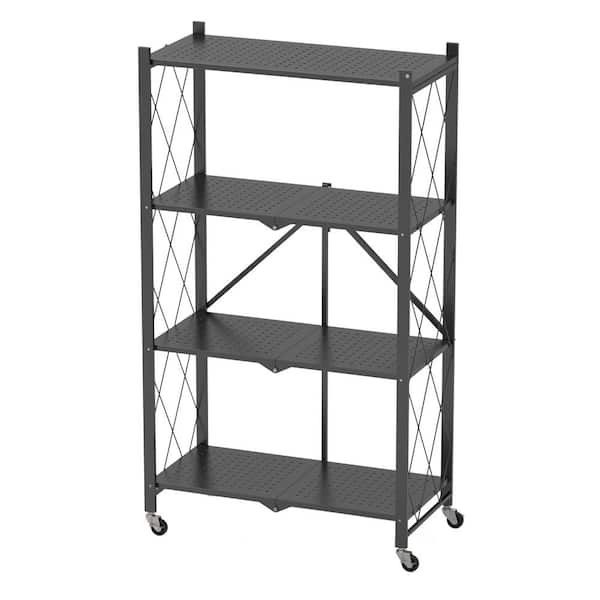 FUFU&GAGA 4-Tier Foldable Storage Open Style Metal Shelf Bookcase Shelf Modern Vertical Furniture Metal Shelving Unit