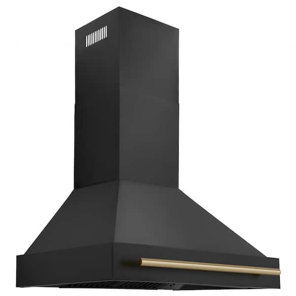 ZLINE Kitchen and Bath 36 in. 700 CFM Ducted Vent Wall Mount Range Hood with Champagne Bronze Handle in Black Stainless Steel