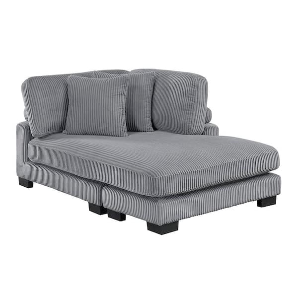 Turbo Gray Corduroy Polyester Fabric Reversible Chaise with Pillow