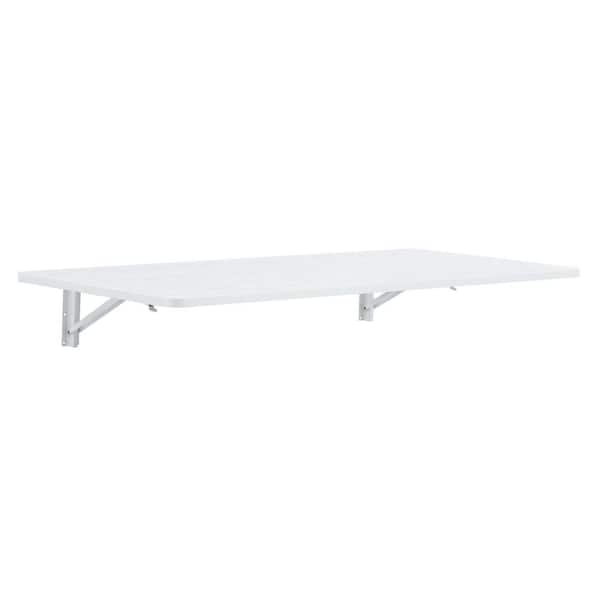 Wall Mounted Folding Table, Laundry Room Folding Table for Small Spaces, Workbench for Garage, Office, Kitchen in White