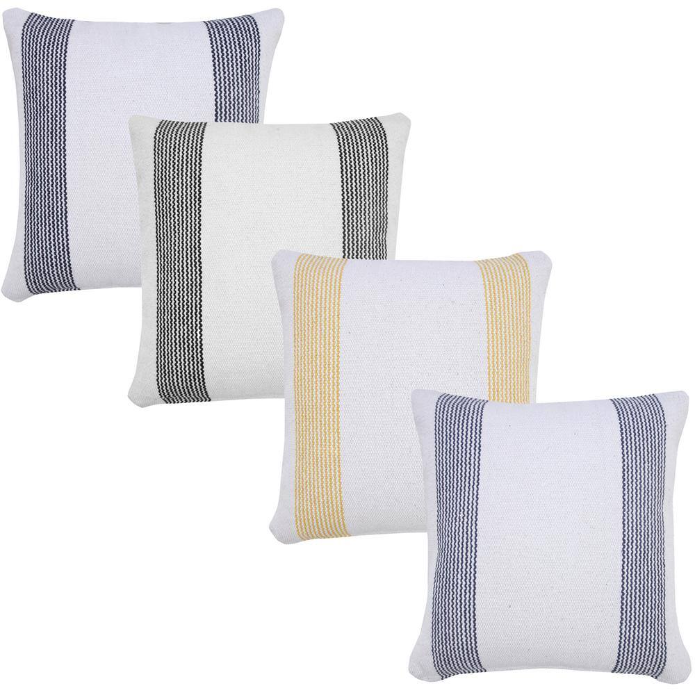 Balanced Pale Blue & White 20" Square Pinstripe Cotton Throw Pillow