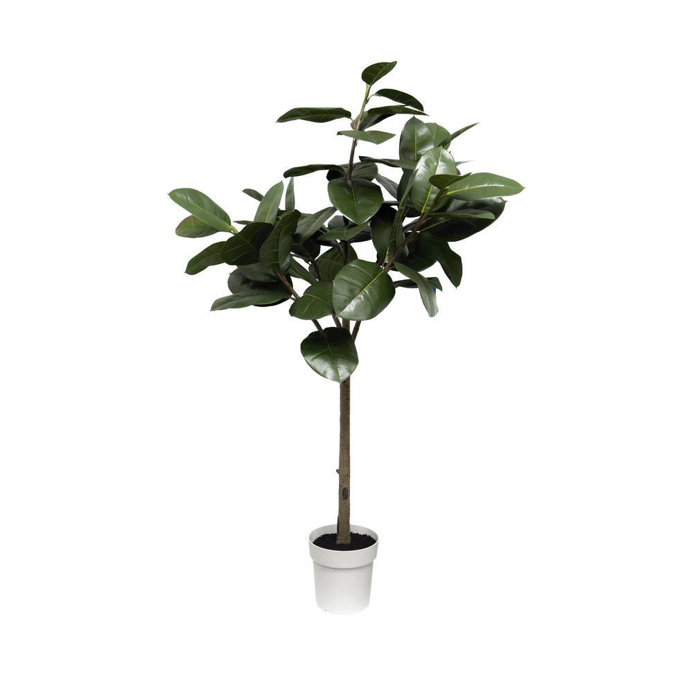 64'' Green Silk Oak Tree in White Plastic Pot