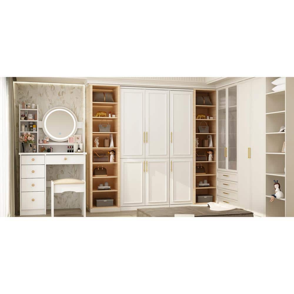 2-Combination White Wood 47.4 in. W 6-Door Big Armoires with 2 Hanging Rods, Storage Shelves 74.8 in. H x 19.3 in. D - thumbnail 10