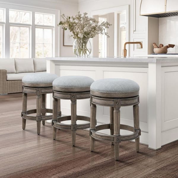 Weathered Gray Finish, Round Seat Counter-Height Bar Stool