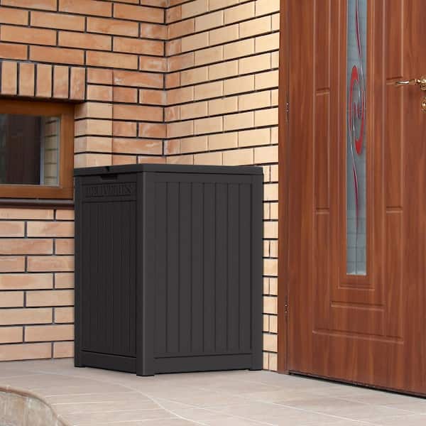 48 Gal. Black Resin Deck Box Package Delivery Box with Sign and Lockable Secure