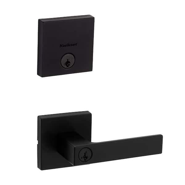 Singapore Matte Black Keyed Entry Square Door Handle with Deadbolt Combo Pack Featuring SmartKey Security