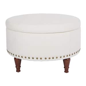 Alloway Linen Fabric with Antique Bronze Nail-Heads Storage Ottoman