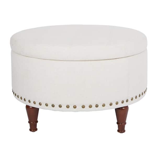 OSP Home Furnishings Alloway Linen Fabric with Antique Bronze Nail-Heads Storage Ottoman