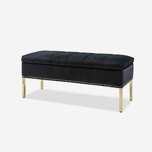 Eduard Black 46.5 in. W Upholstered Flip Top Storage Bench with Nailhead Trim and Metal Legs