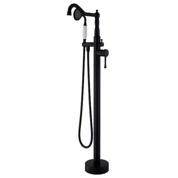 Flynama Single Handle Classical Freestanding Bathtub Faucet with Hand Shower in Matte Black