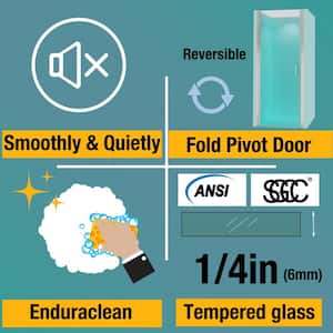 Fold 32-33 in. W x 72 in. H Pivot Frameless Shower Door in Nickel Swing Corner Shower Panel with Clear Glass