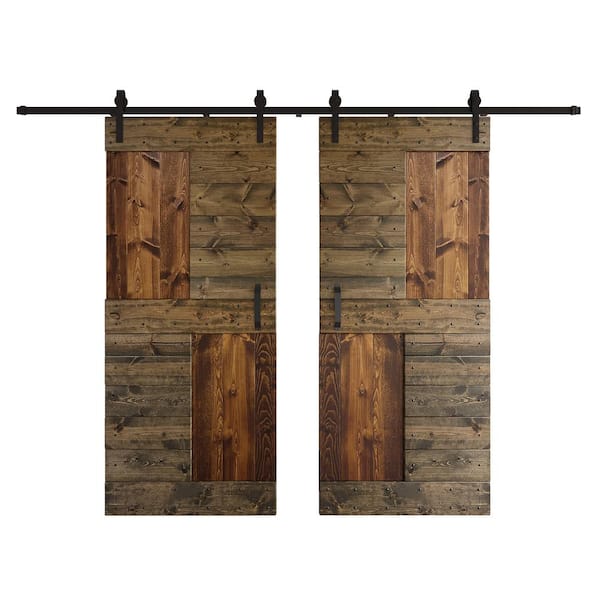COAST SEQUOIA INC S Series 72 in. x 84 in. Dark Walnut Aged Barrel Finish Knotty Pine Wood Sliding Barn Door with Hardware Kit