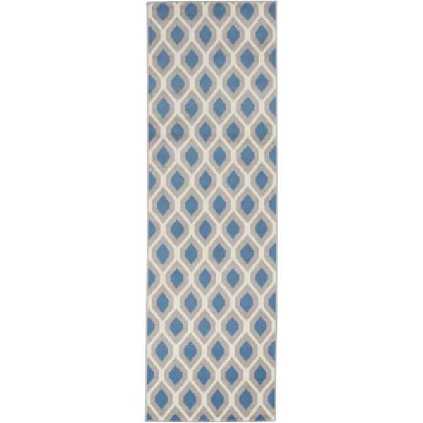 Nourison Grafix Blue 2 ft. x 8 ft. Modern Geometric Contemporary Kitchen Runner Area Rug