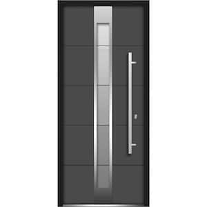36 in. x 80 in. Single Panel Left-Hand/Inswing 4 Lites Frosted Glass Gray Finished Steel Prehung Front Door with Handle
