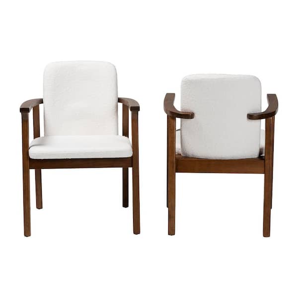 Baxton Studio Miyagi White Boucle and Walnut Brown Wood Dining