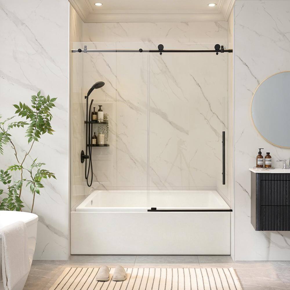 "56"" - 60"" W x 58"" H Frameless Sliding Shower Door with 1/4-in (6mm) Tempered Glass and Quiet Rollers" price history on PriceWatchPro