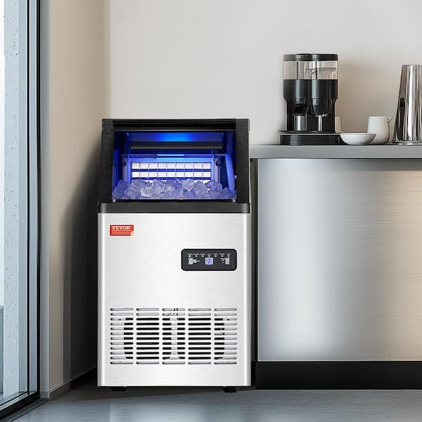 17 in. 100 lbs/24H Commercial Ice Maker 16 lbs Storage Full Size Cubes LED Display Self-Cleaning Freestanding in Silver