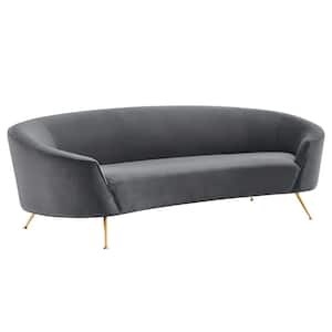 Marchesa 91.5 in. Slope Arms Performance Velvet Tuxedo Curved Sofa in Gray