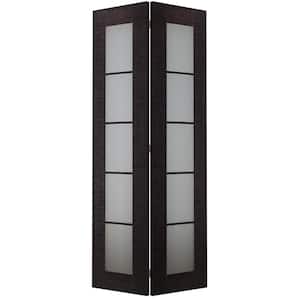 Avanti 36 in. x 79.375 in. Frosted Glass Solid Composite Core 5-Lite Black Apricot Finished Bifold Door with Hardware