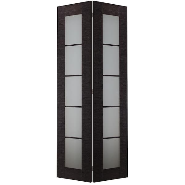 Belldinni Avanti 36 in. x 79.375 in. Frosted Glass Solid Composite Core 5-Lite Black Apricot Finished Bifold Door with Hardware