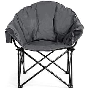 Gray Steel Folding Camping Moon Padded Chair with Carry Bag