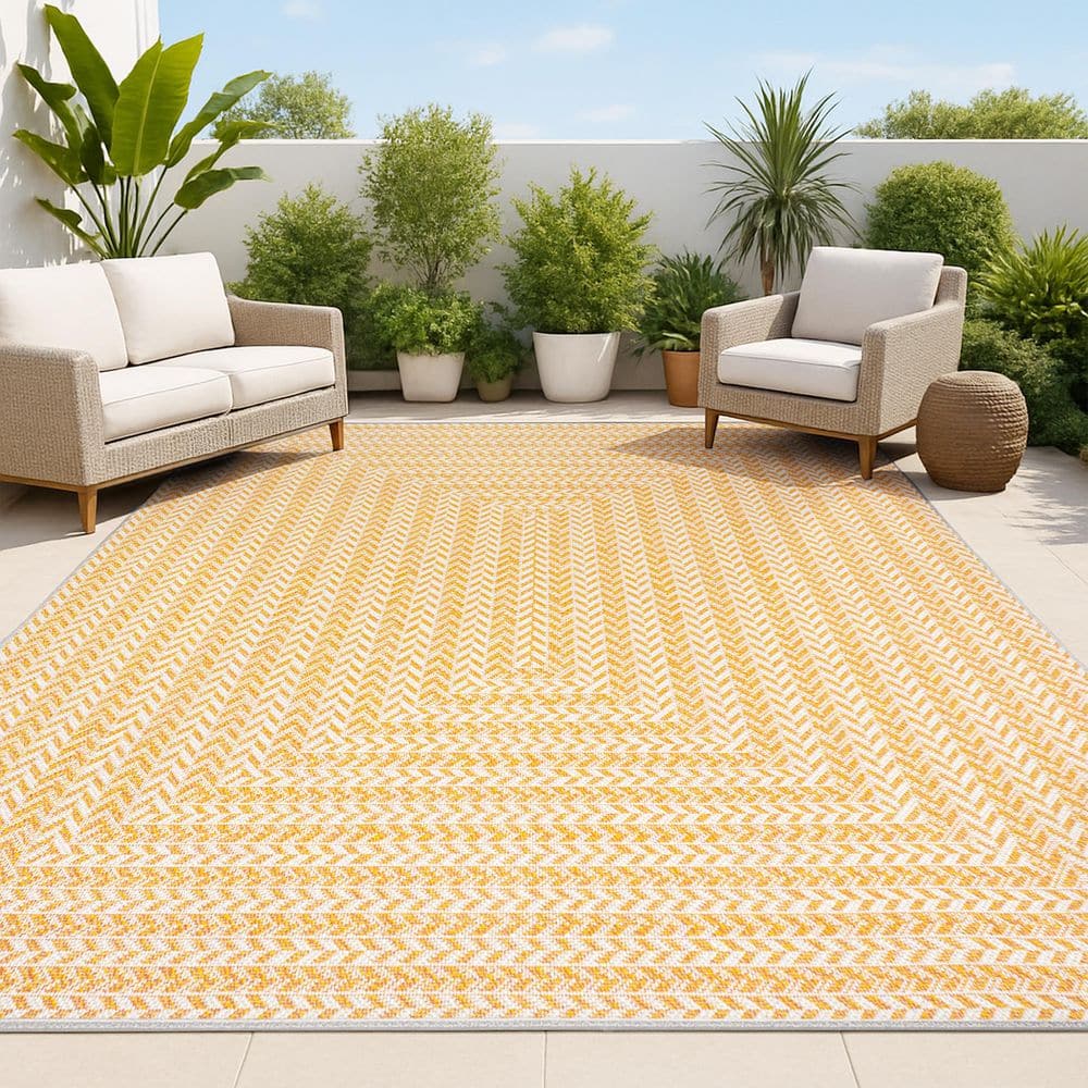 Chevron Modern Concentric Squares Black/Light Gray 8 ft. x 10 ft. Indoor/Outdoor Area Rug