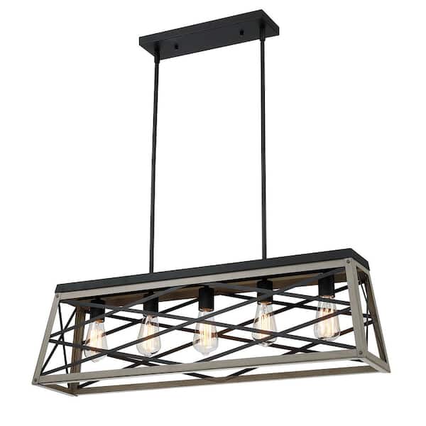 Oro 5-Light Anchor Grey Oak finish Kitchen Island Linear Pendant Chandelier