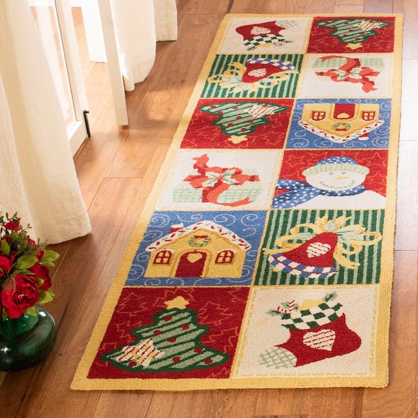 Chelsea 3 ft. x 6 ft. White/Multi Holiday Geometric Runner Rug