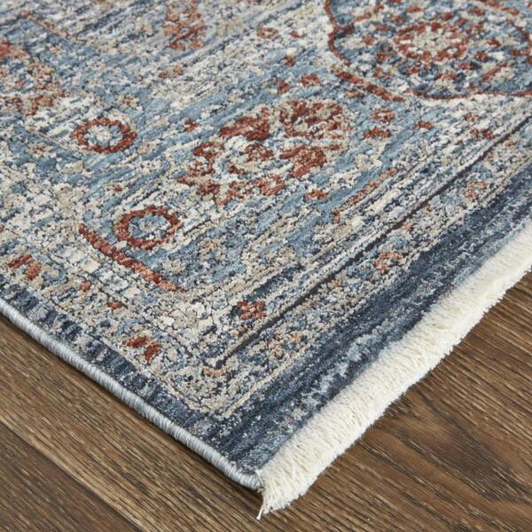 2 ft. x 10 ft. Gray, Blue, Red Oriental Runner Rug