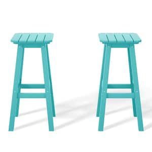 Laguna 29 in. HDPE Plastic All Weather Backless Square Seat Bar Height Outdoor Bar Stool in Turquoise, (Set of 2)