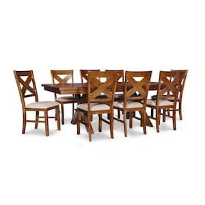 9-Piece Powell Neumann Brown Dark Hazelnut Wood Dining Set