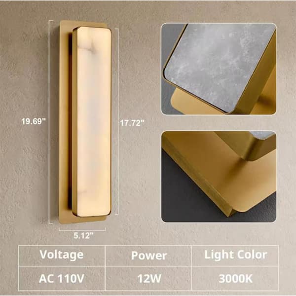 YUYI 20 in. 1-Light Gold LED Wall Sconce, Natural Alabaster Modern