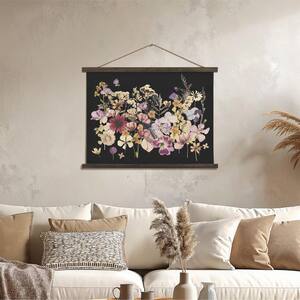 Framed Dried Flowers Tapestry Wall Art-Botanical Print with Blue, Yellow and Pink Blooms