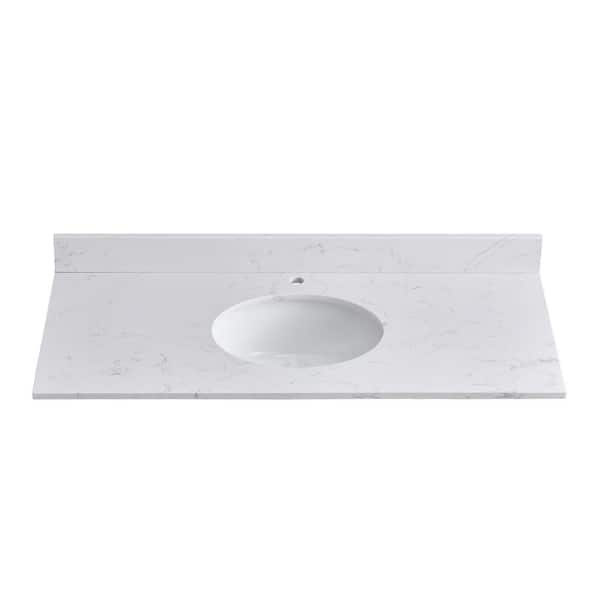 48 in. W x 21 in. D Engineered Stone Composite White Round Single Sink Vanity Top in Carrara White