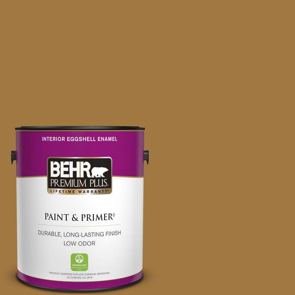 BEHR PREMIUM PLUS 1 gal. #310F-6 Goldenrod Tea Eggshell Enamel Low Odor Interior Paint & Primer