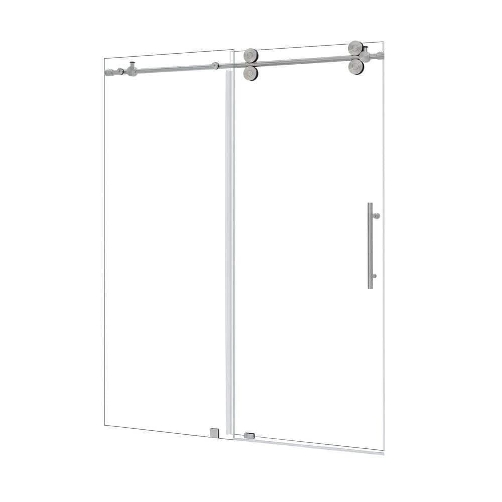 60" x 78" Nickel Frameless Sliding Shower Door with Clear Glass