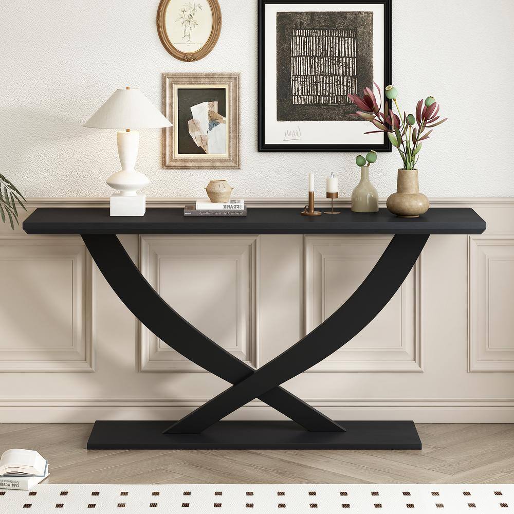 Haven 57" Black Acacia MDF Cross Leg Console Table