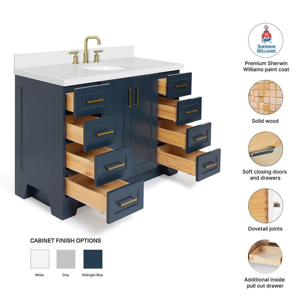 Midnight Blue and White Quartz 49-Inch Single Bathroom Vanity