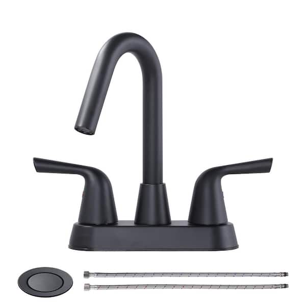 WOWOW 4 in. Stainless Steel Centerset Double Handle Bathroom Faucet in Black