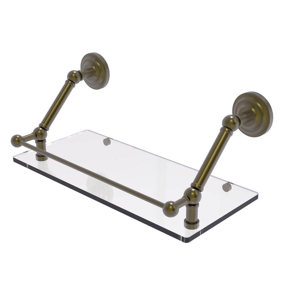 Prestige Que New 18 in. W x 8 in. H x 8.6 in. D Glass Rectangular Shelf in Antique Brass with Gallery Rail price history on PriceWatchPro