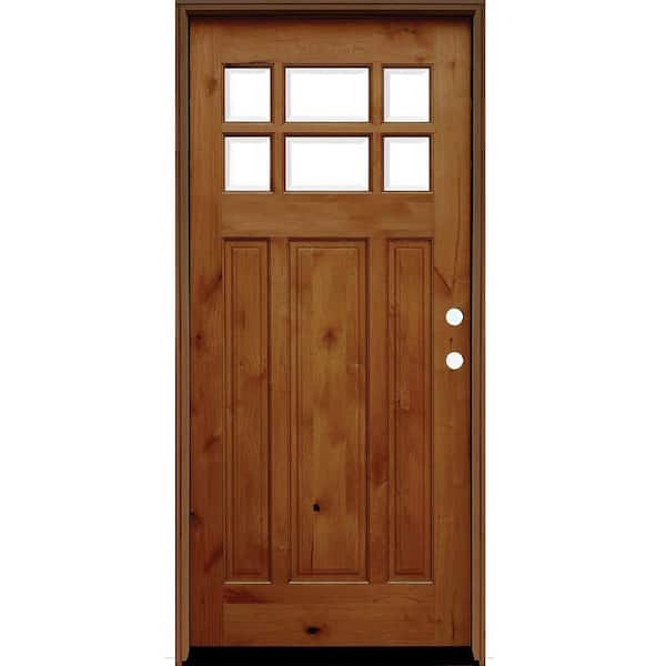 Pacific Entries 36 in. x 80 in. Craftsman Rustic 6 Lite Stained Knotty Alder Wood Prehung Front Door