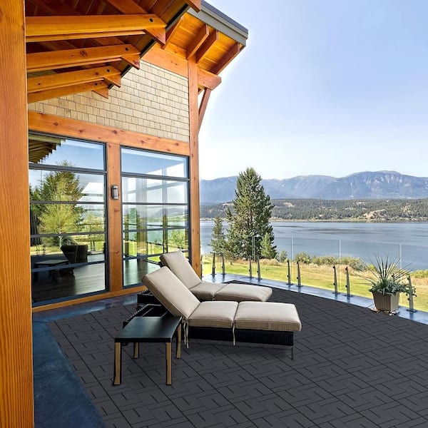Afoxsos 12 ft. x 12 ft. Plastic Interlocking Deck Tiles Waterproof in Dark Gray (9 Per Pack)