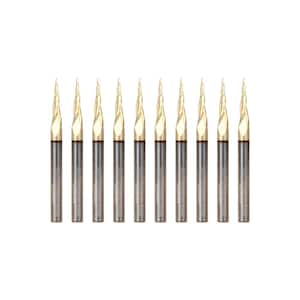 Taper Spiral ZRN Coated 1/32 in. Dia. 1/4 in. Shank Solid Carbide CNC Router Bit Set (10-Piece)